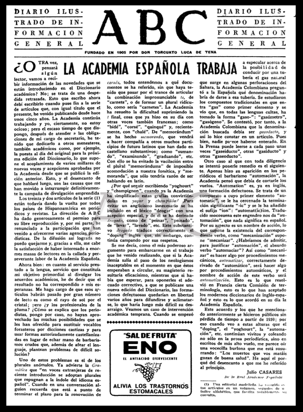 ABC, 22 de enero de 1964. Artículo de Julio Casares.
