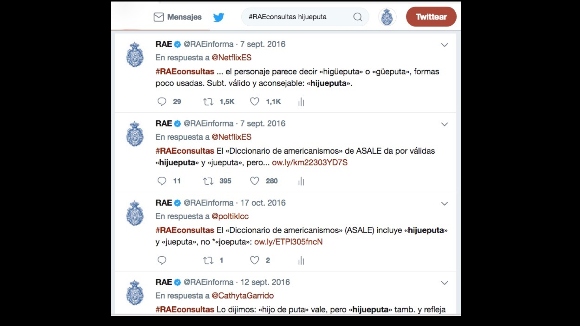 Respuestas en Twitter de la @RAEinforma