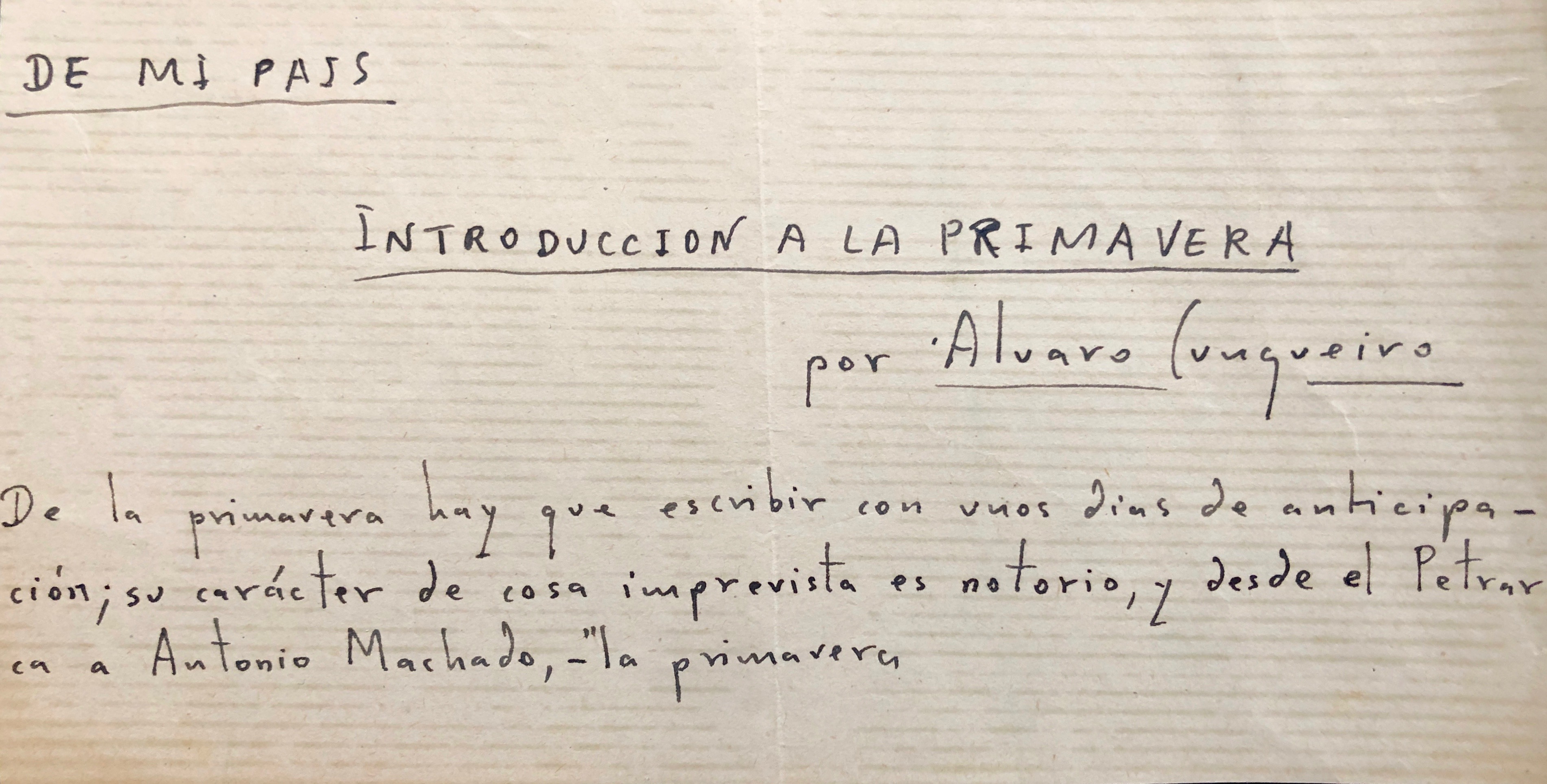 Manuscrito de Álvaro Cunqueiro conservado en la Fundación Penzol de Vigo.